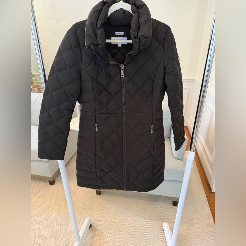 Calvin Klein Women's Black Puffer Coat with removable hood, size small